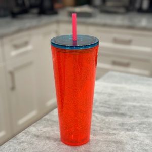 Brand New Starbucks summer bubble orange and blue tumbler with straw